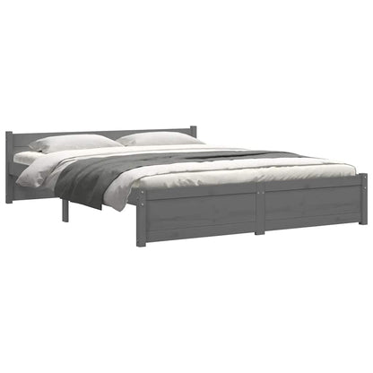 Solid Wood Grey Double Bed Frame 135x190 cm - No Mattress