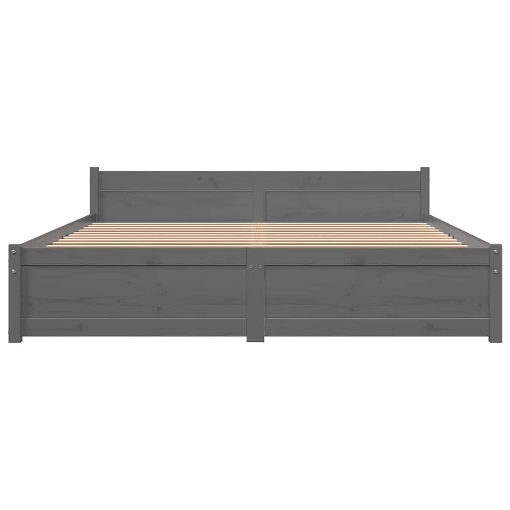 Solid Wood Grey Double Bed Frame 135x190 cm - No Mattress