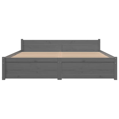 Solid Wood Grey Double Bed Frame 135x190 cm - No Mattress
