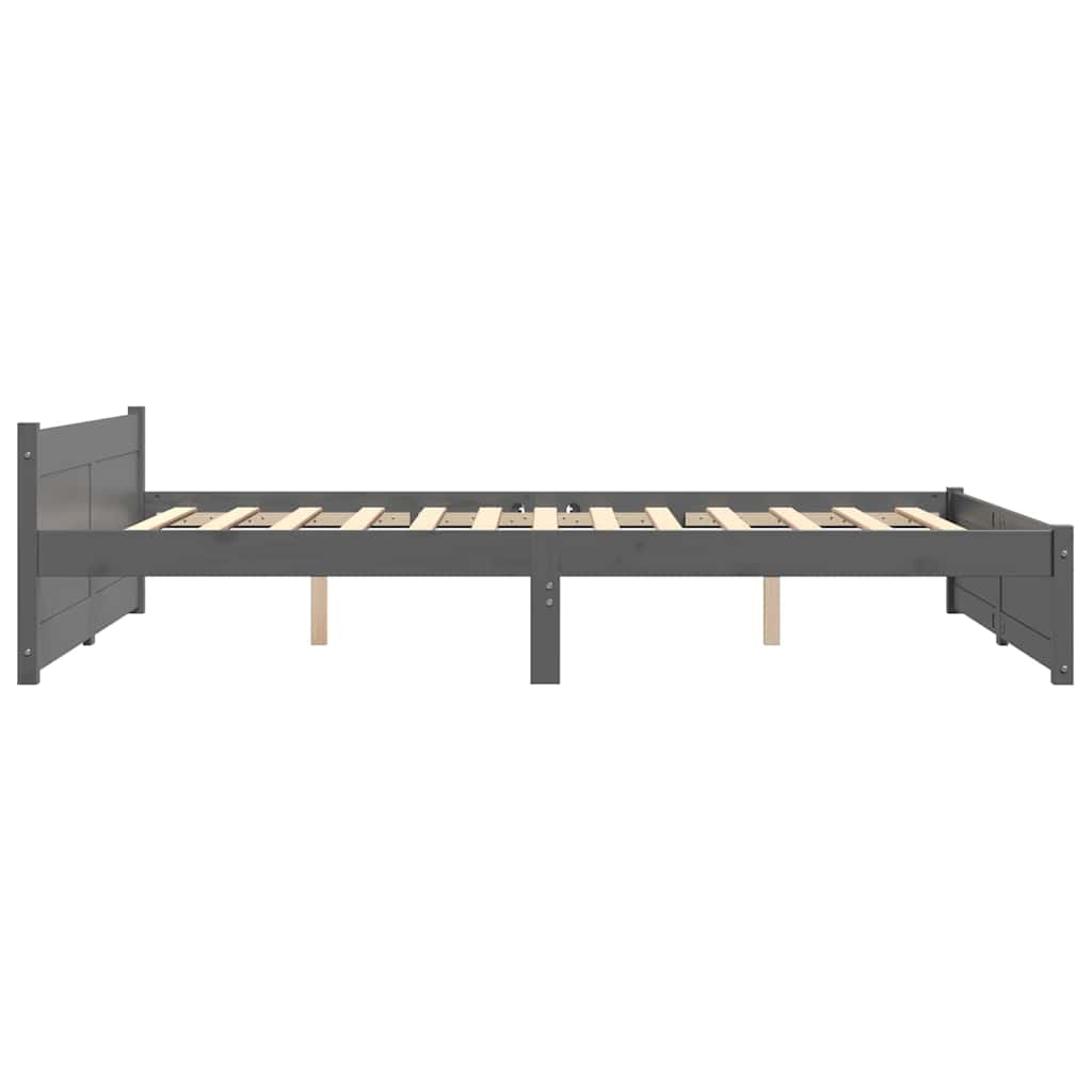 Solid Wood Grey Double Bed Frame 135x190 cm - No Mattress