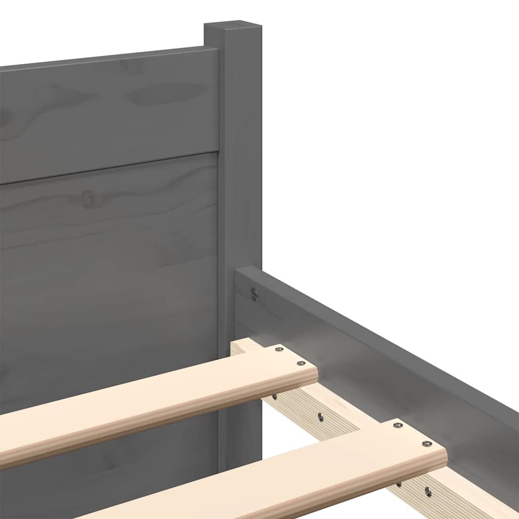 Solid Wood Grey Double Bed Frame 135x190 cm - No Mattress