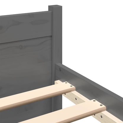 Solid Wood Grey Double Bed Frame 135x190 cm - No Mattress