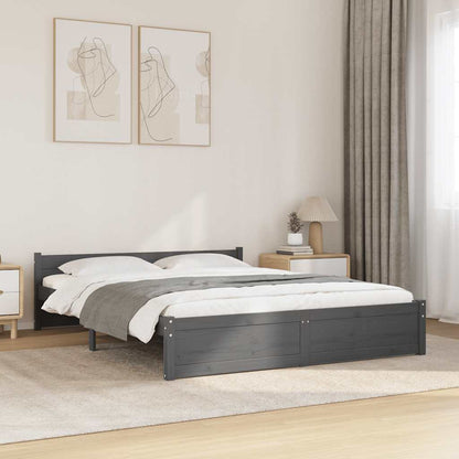 Solid Wood Grey Double Bed Frame 135x190 cm - No Mattress