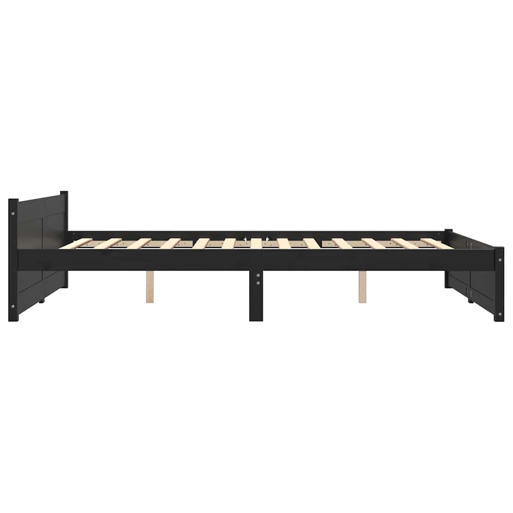 Black Solid Wood Double Bed Frame 135x190 cm - No Mattress Included