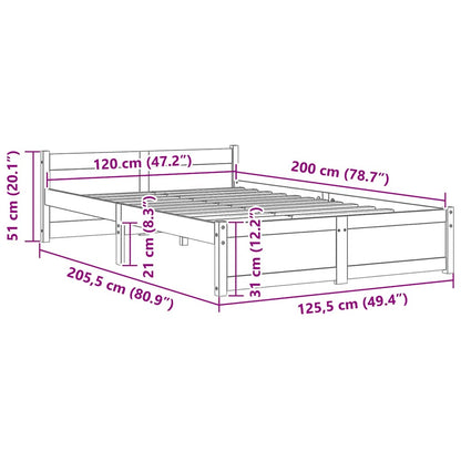 Solid Wood Bed Frame 120x200 cm - No Mattress Included