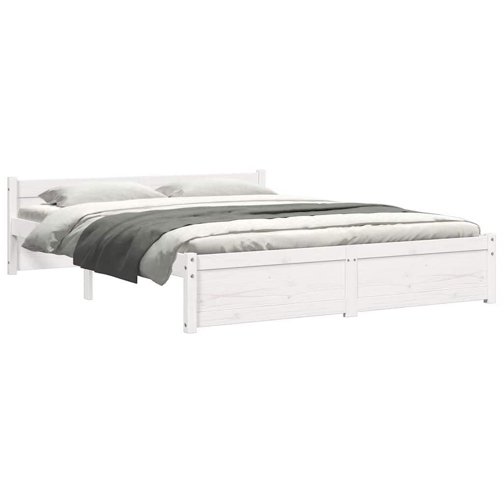 White Solid Wood King Size Bed Frame 150x200 cm Without Mattress