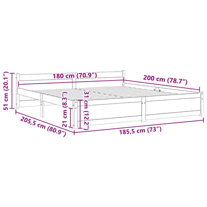 Solid Wood Super King Bed Frame 180x200 cm - No Mattress Included