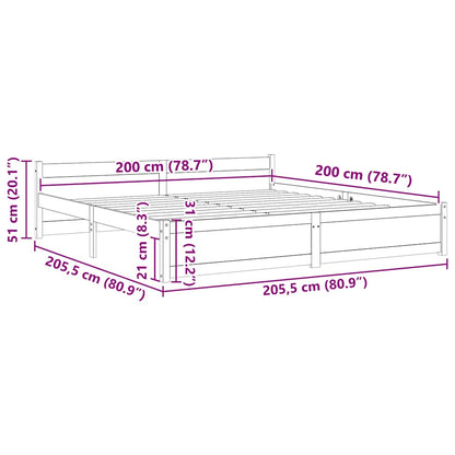 Bed Frame without Mattress White Solid Wood 200x200 cm