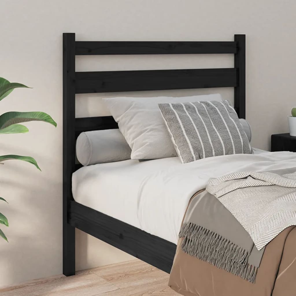 Solid Pine Black Bed Headboard - 96x4x100 cm