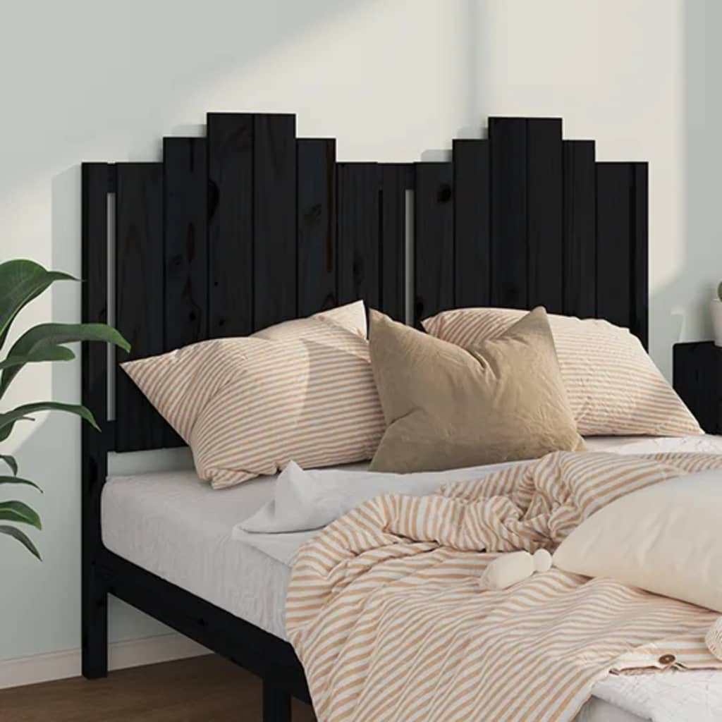 Elegant Black Pine Wood Headboard 146x4x110 cm - Solid & Stylish