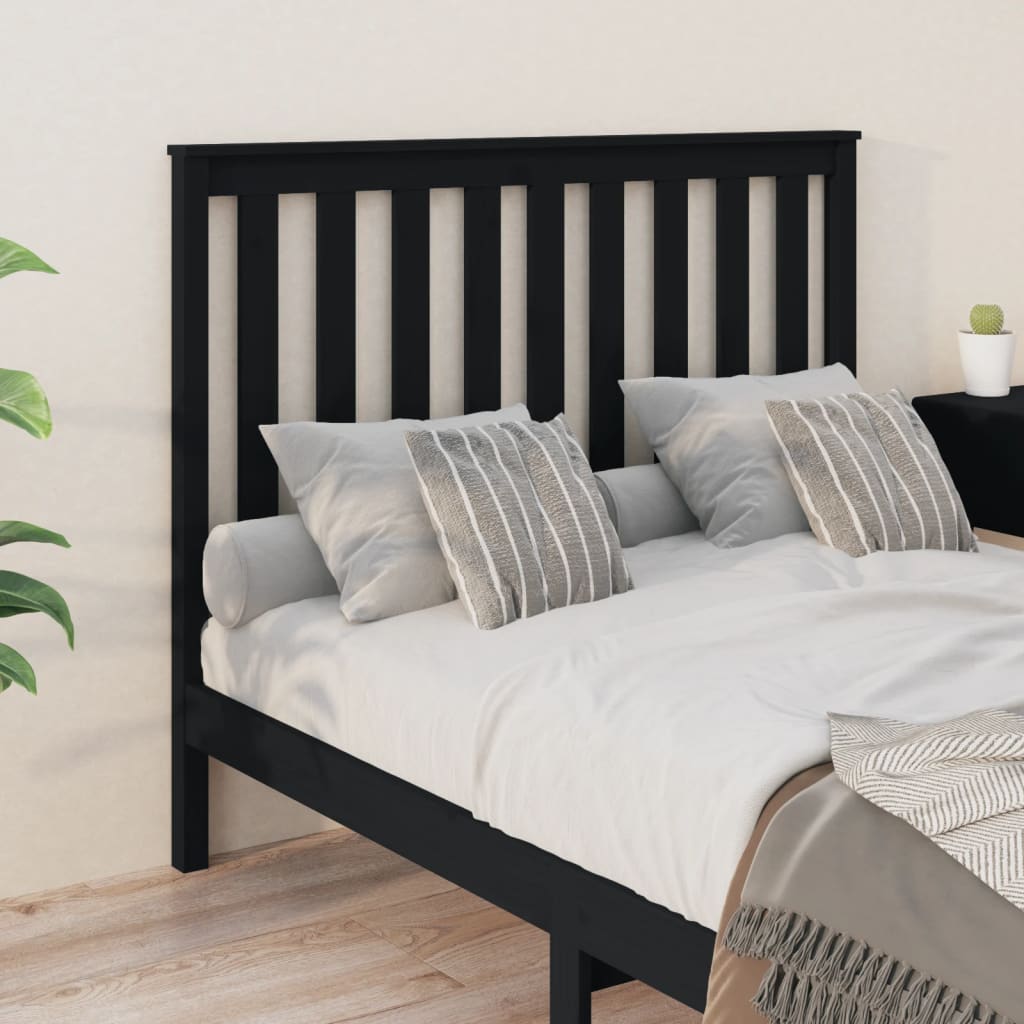 Black Solid Wood Pine Bed Headboard, 126x6x101 cm
