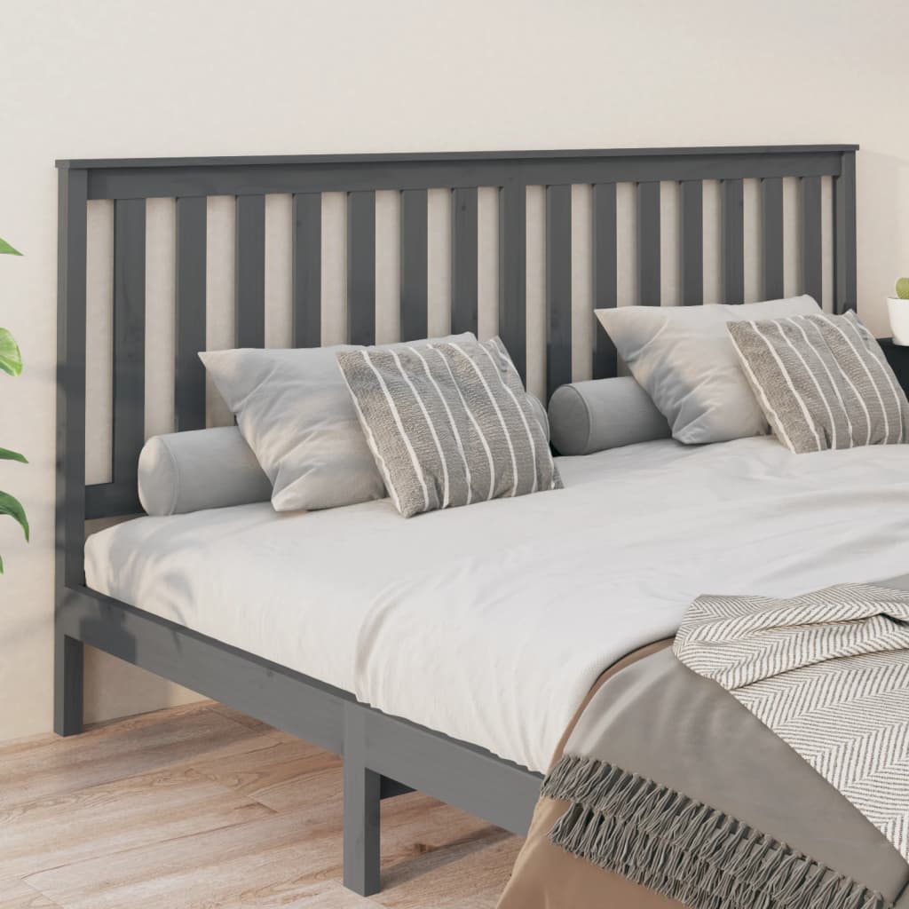 Solid Pine Wood Bed Headboard, Grey, 206x6x101 cm