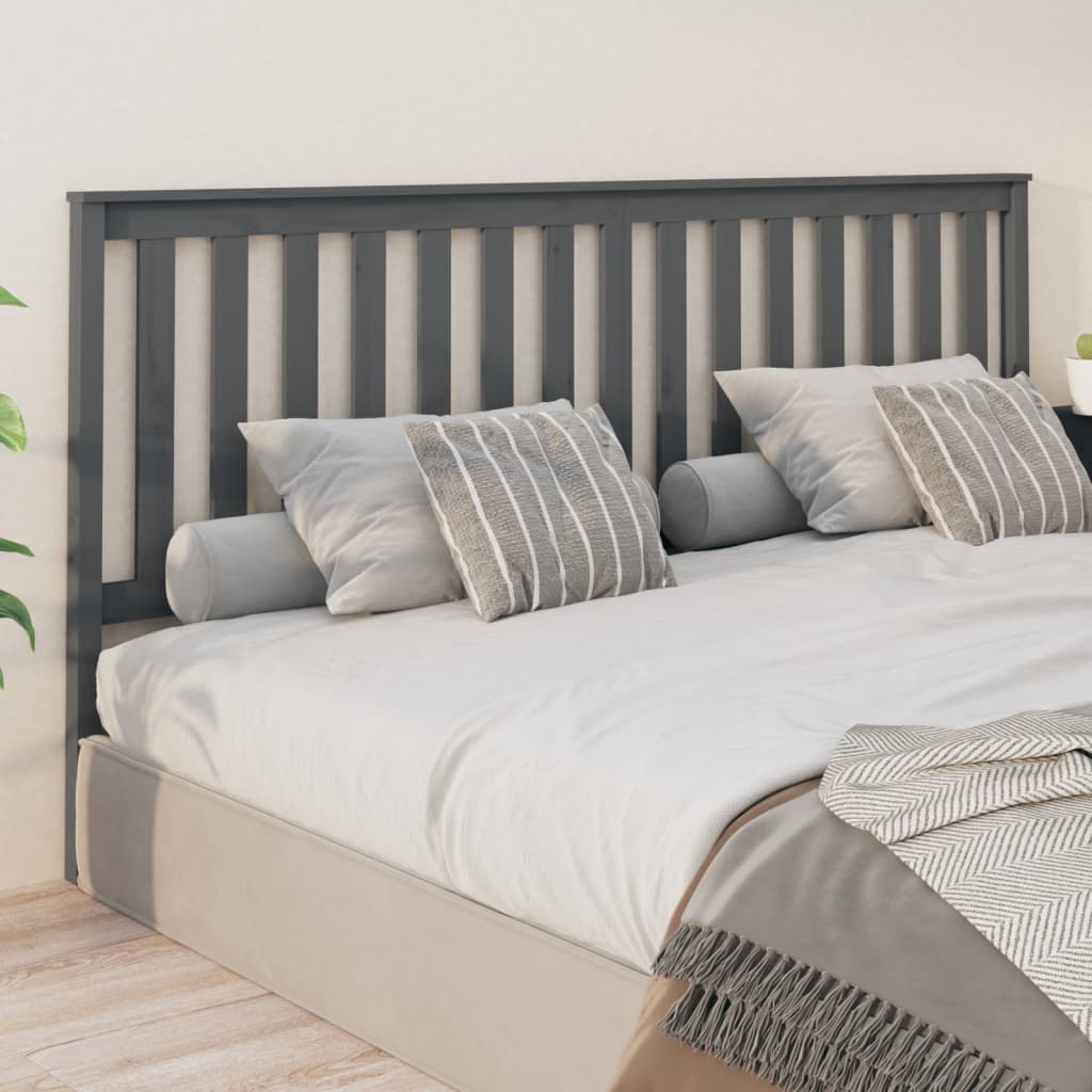 Solid Pine Wood Bed Headboard, Grey, 206x6x101 cm