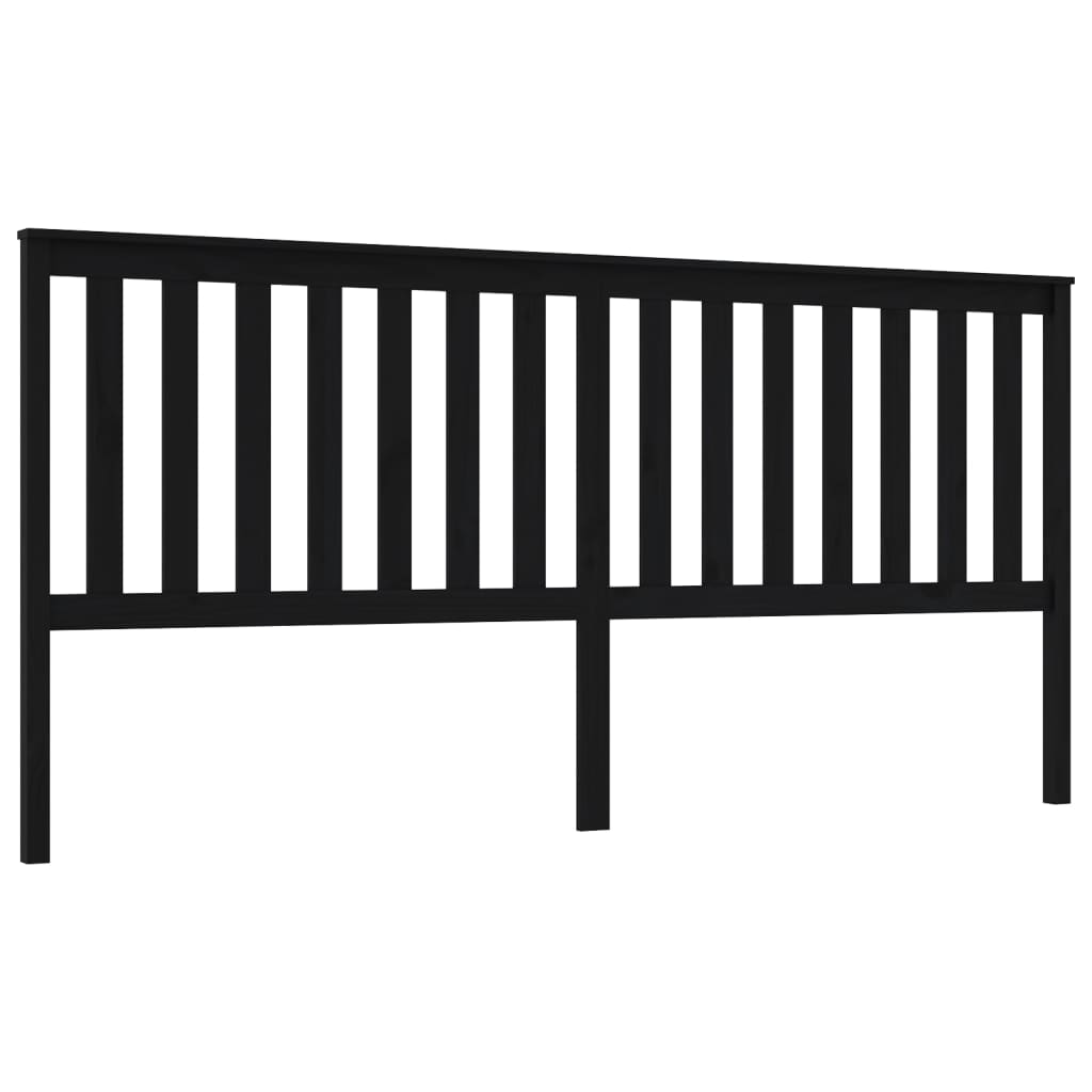Solid Pine Wood Black Bed Headboard, 206x6x101 cm
