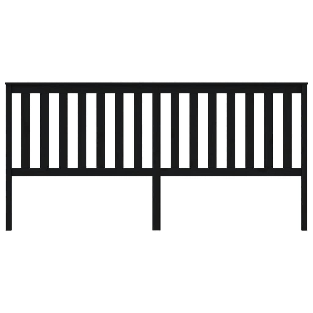 Solid Pine Wood Black Bed Headboard, 206x6x101 cm