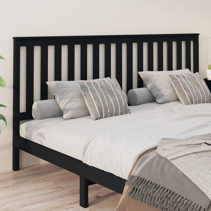Solid Pine Wood Black Bed Headboard, 206x6x101 cm
