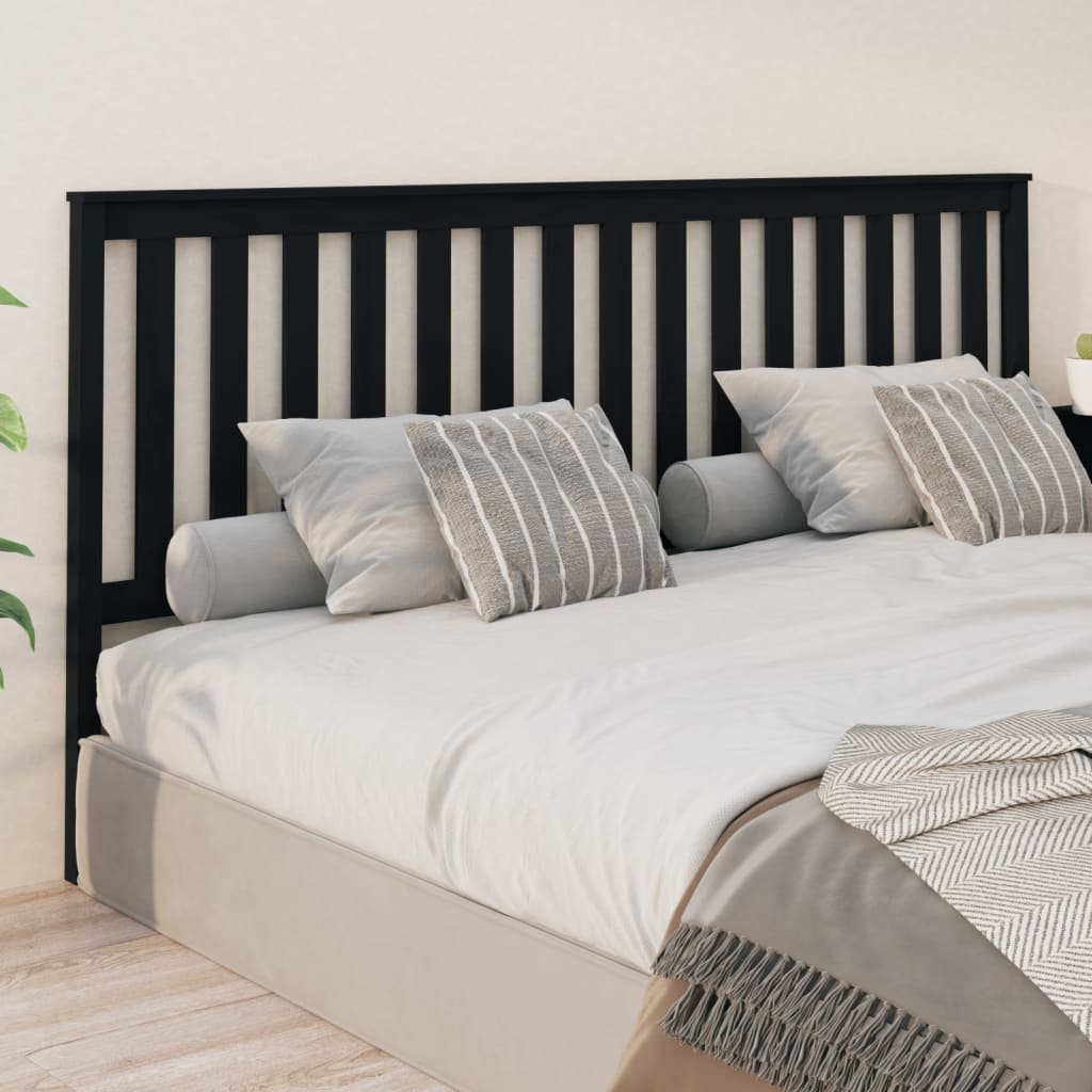 Solid Pine Wood Black Bed Headboard, 206x6x101 cm
