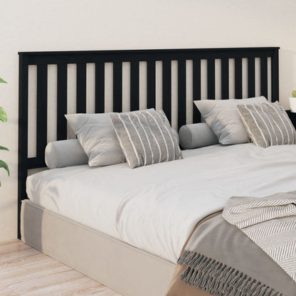 Solid Pine Wood Black Bed Headboard, 206x6x101 cm