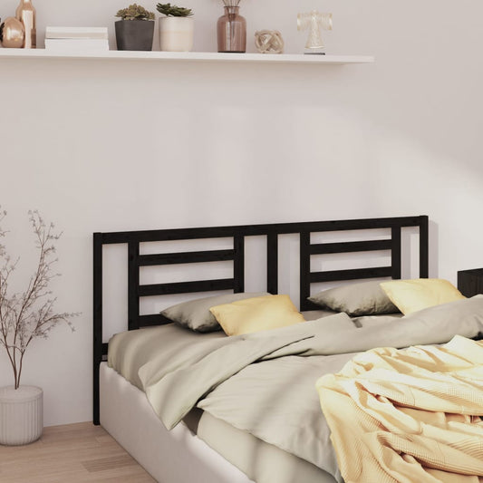 Solid Pine Wood Bed Headboard - Black, 206x4x100 cm