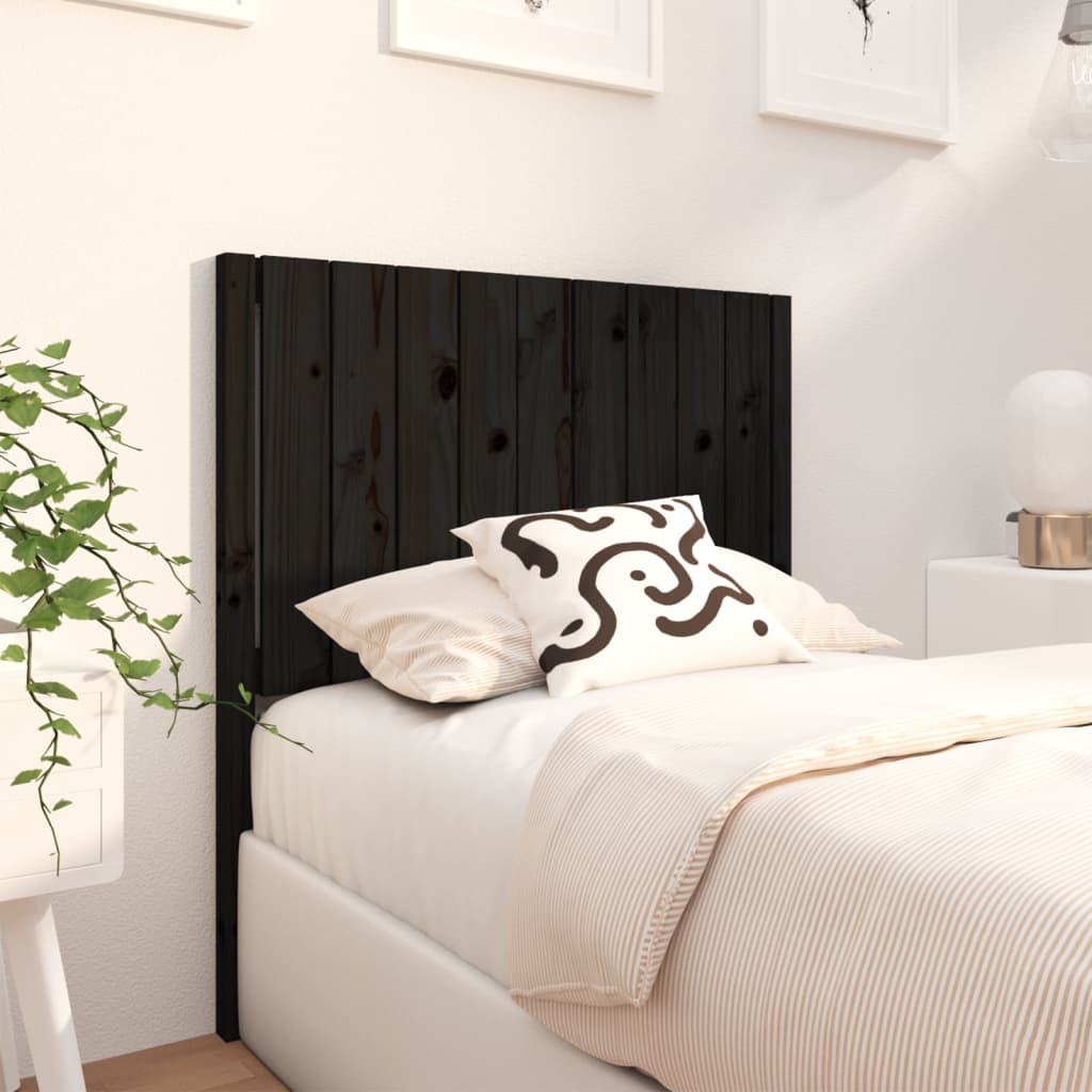 Elegant Black Solid Pine Wood Headboard 95.5x4x100 cm