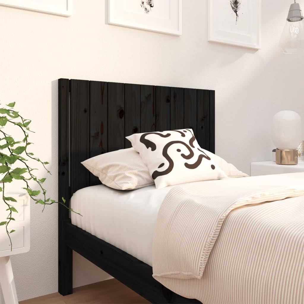 Elegant Black Solid Pine Wood Headboard 95.5x4x100 cm