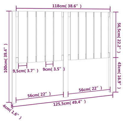 White Solid Pine Wood Bed Headboard - 125.5x4x100 cm
