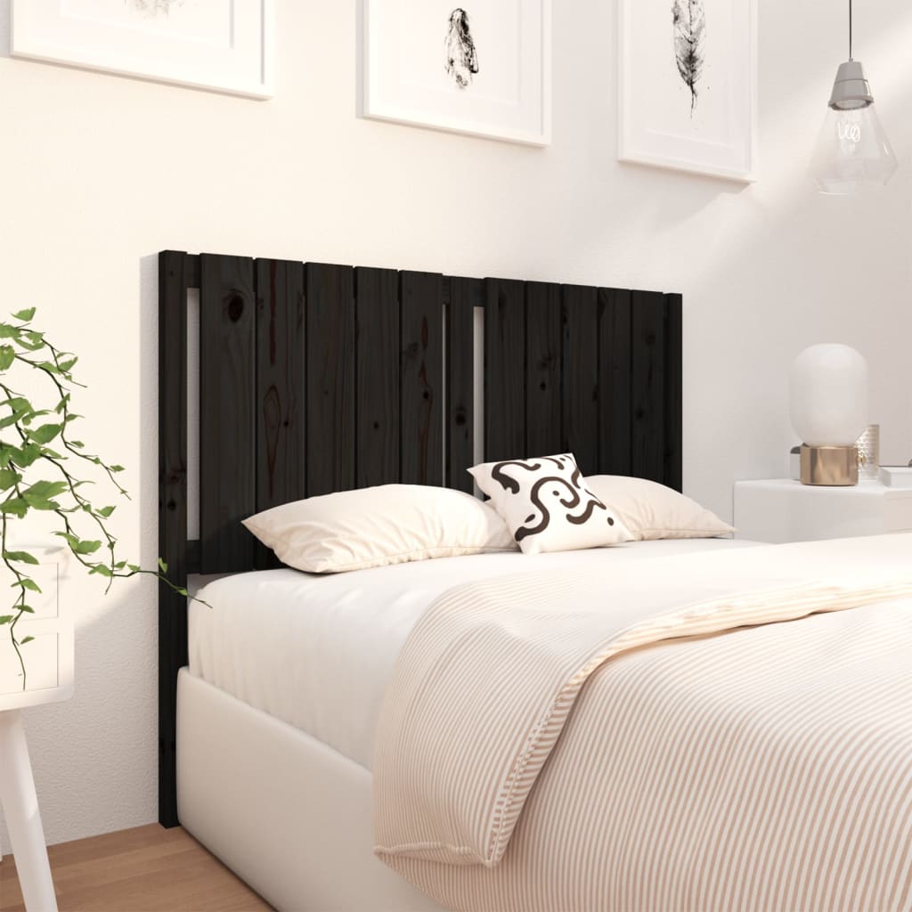 Solid Pine Wood Bed Headboard - Black, 125.5x4x100 cm