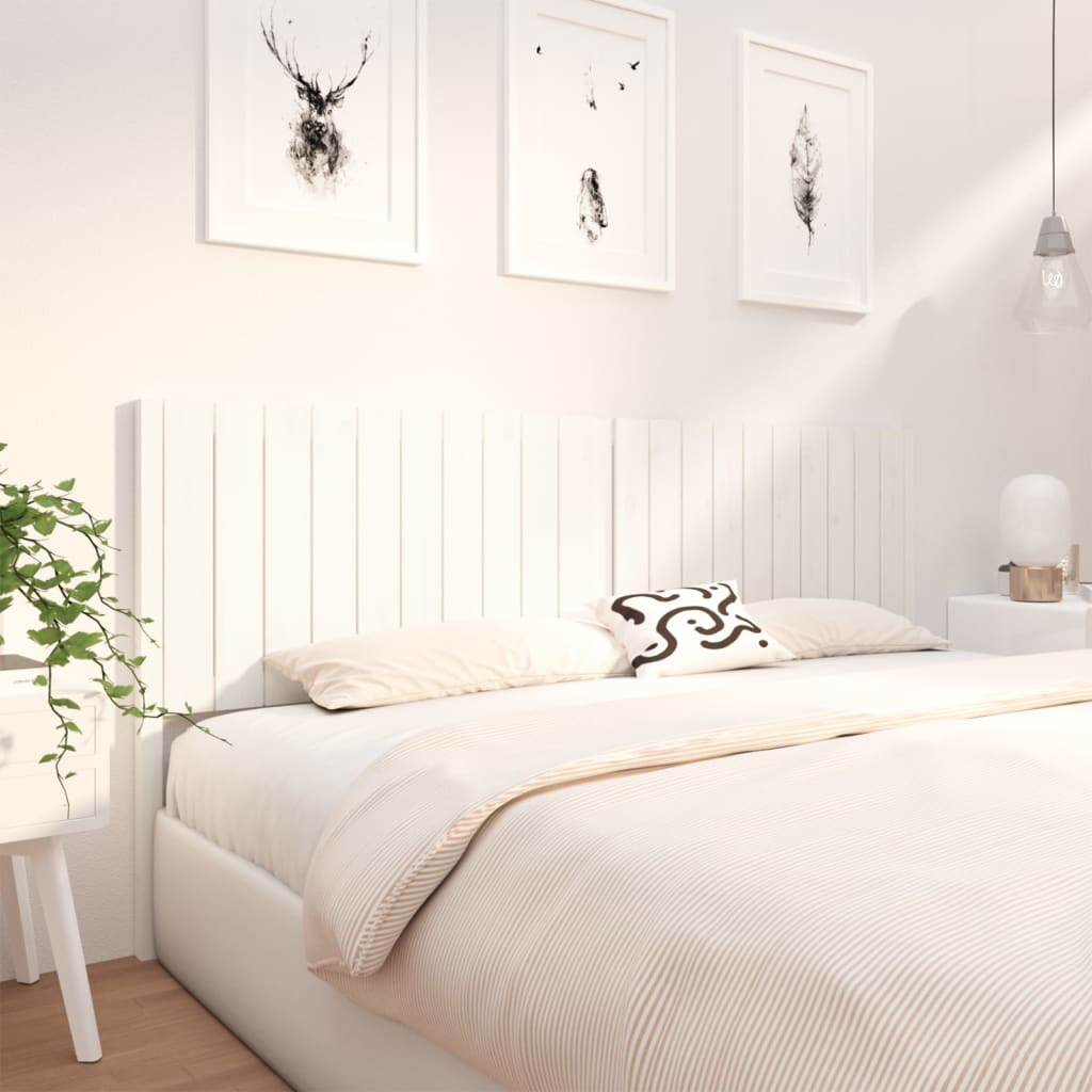 Solid Pine Wood Bed Headboard, White, 205.5x4x100 cm