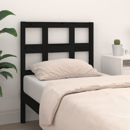 Elegant Black Solid Pine Wood Bed Headboard 80.5x4x100 cm