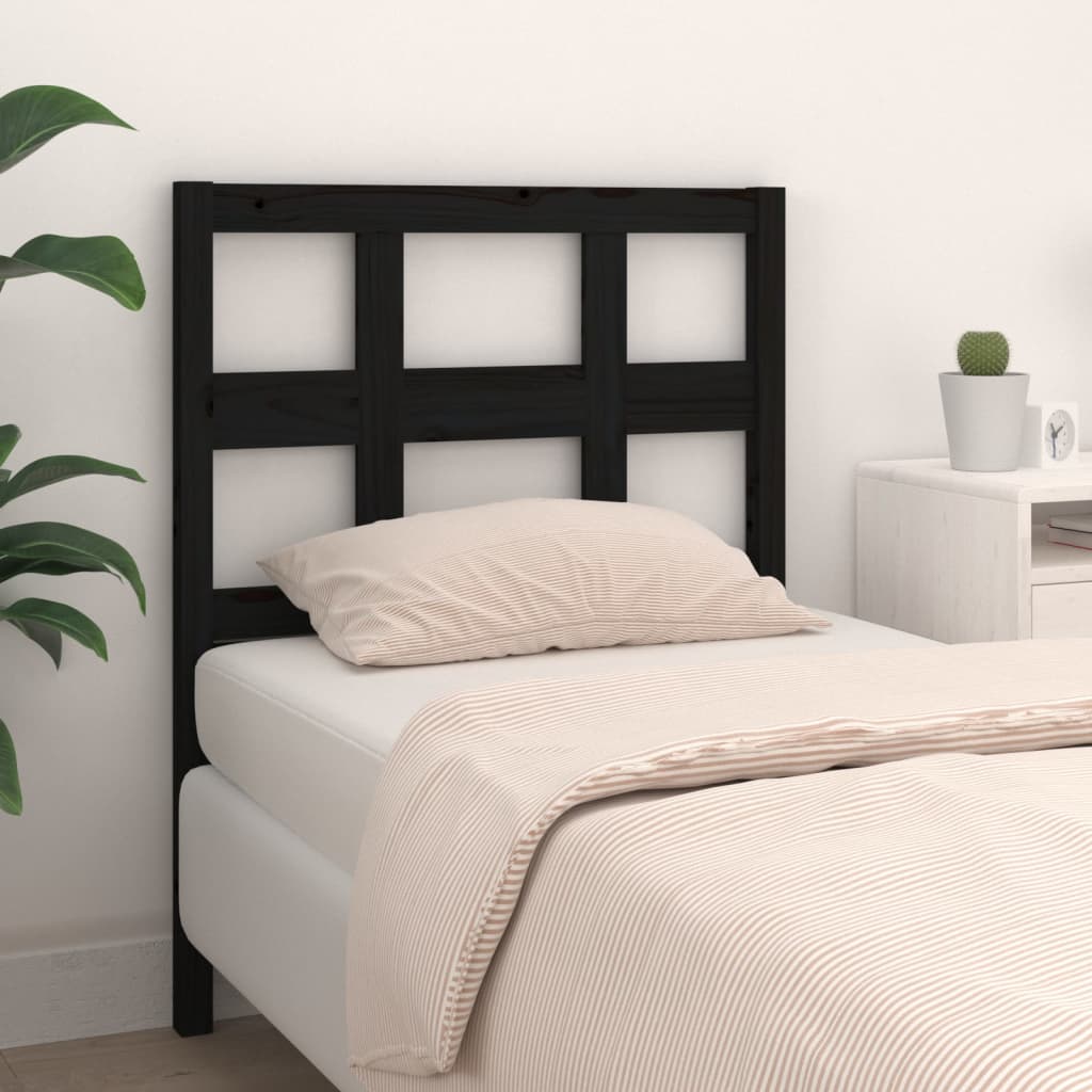 Elegant Black Solid Pine Wood Bed Headboard 80.5x4x100 cm
