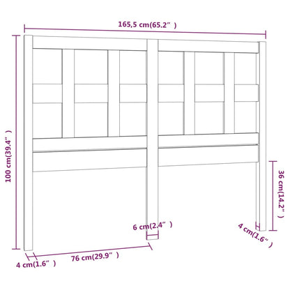 Solid Pine Wood White Bed Headboard - 165.5x4x100 cm
