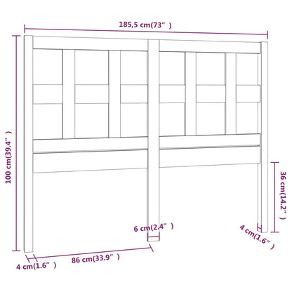 Grey Solid Pine Wood Bed Headboard 185.5x4x100 cm