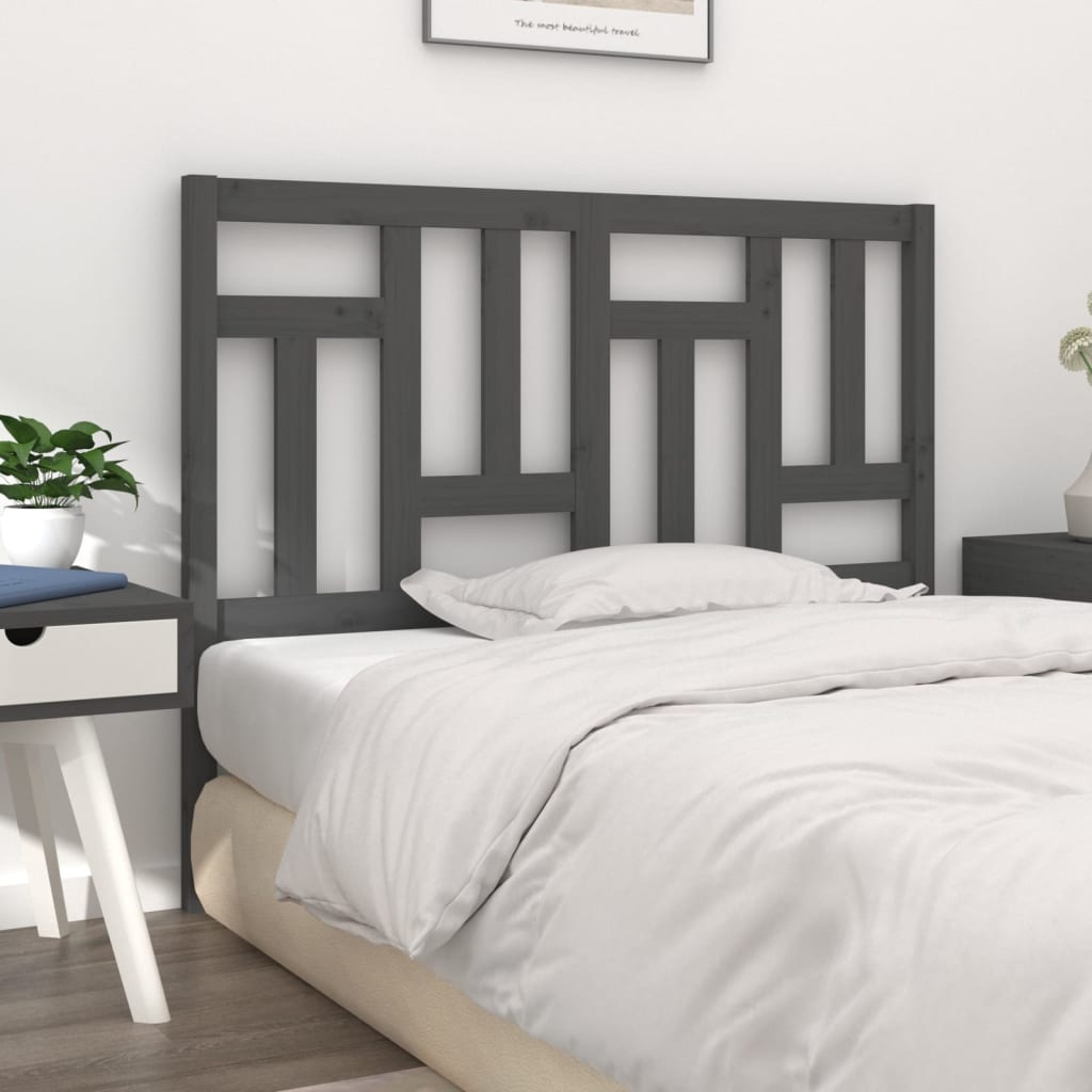 Grey Solid Pine Wood Bed Headboard 205.5x4x100 cm