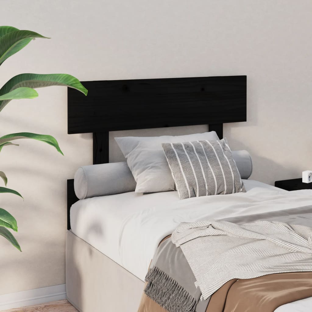 Stylish Black Pine Wood Bed Headboard, 93.5x3x81 cm