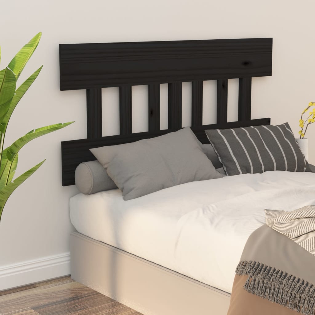 Solid Pine Wood Bed Headboard - Black, 143.5x3x81 cm