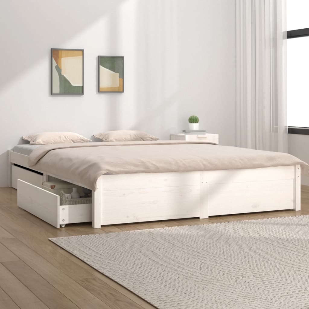 vidaXL White Bed Frame with Storage Drawers 140x190 cm