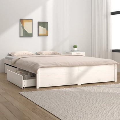 vidaXL White Bed Frame with Storage Drawers 140x190 cm