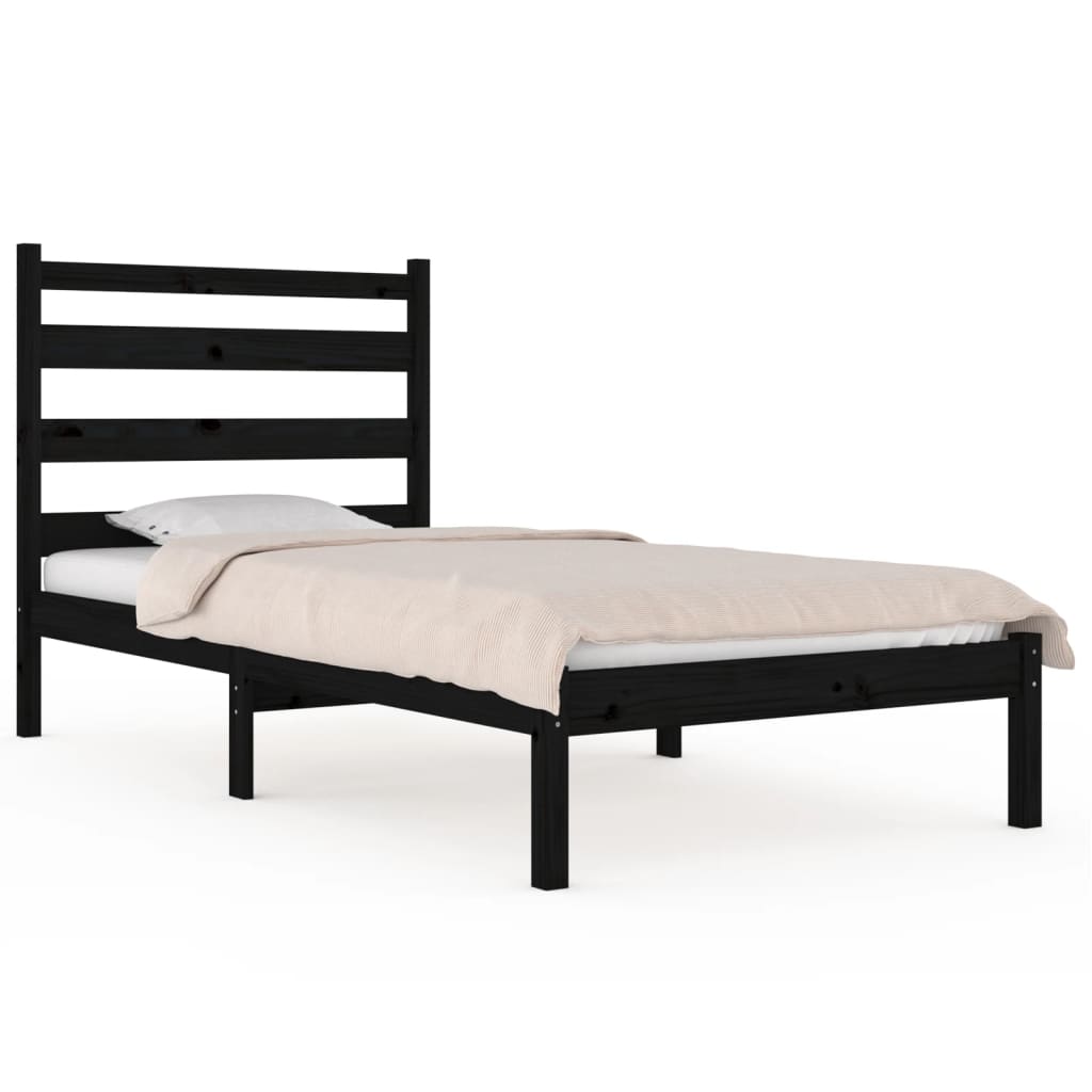 vidaXL Black Solid Wood Bed Frame 100x200 cm - No Mattress Included