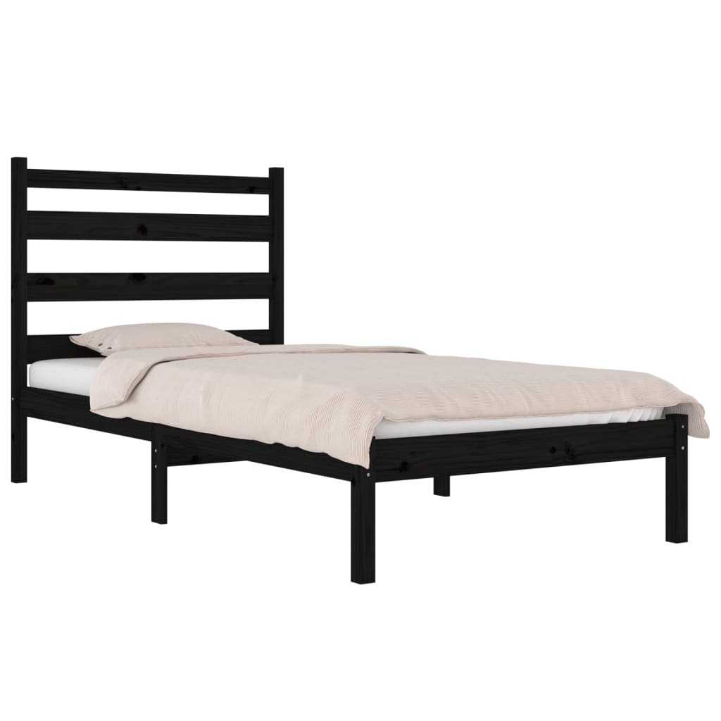 vidaXL Black Solid Wood Bed Frame 100x200 cm - No Mattress Included
