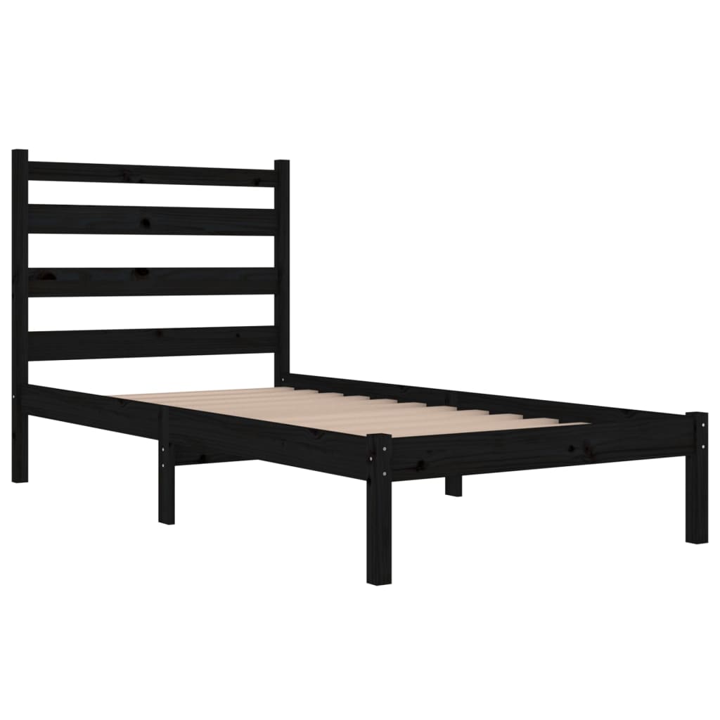 vidaXL Black Solid Wood Bed Frame 100x200 cm - No Mattress Included