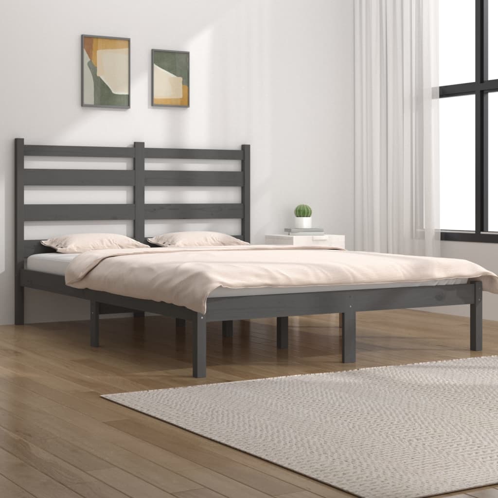 Solid Wood Grey Bed Frame 200x200 cm - vidaXL 3103670