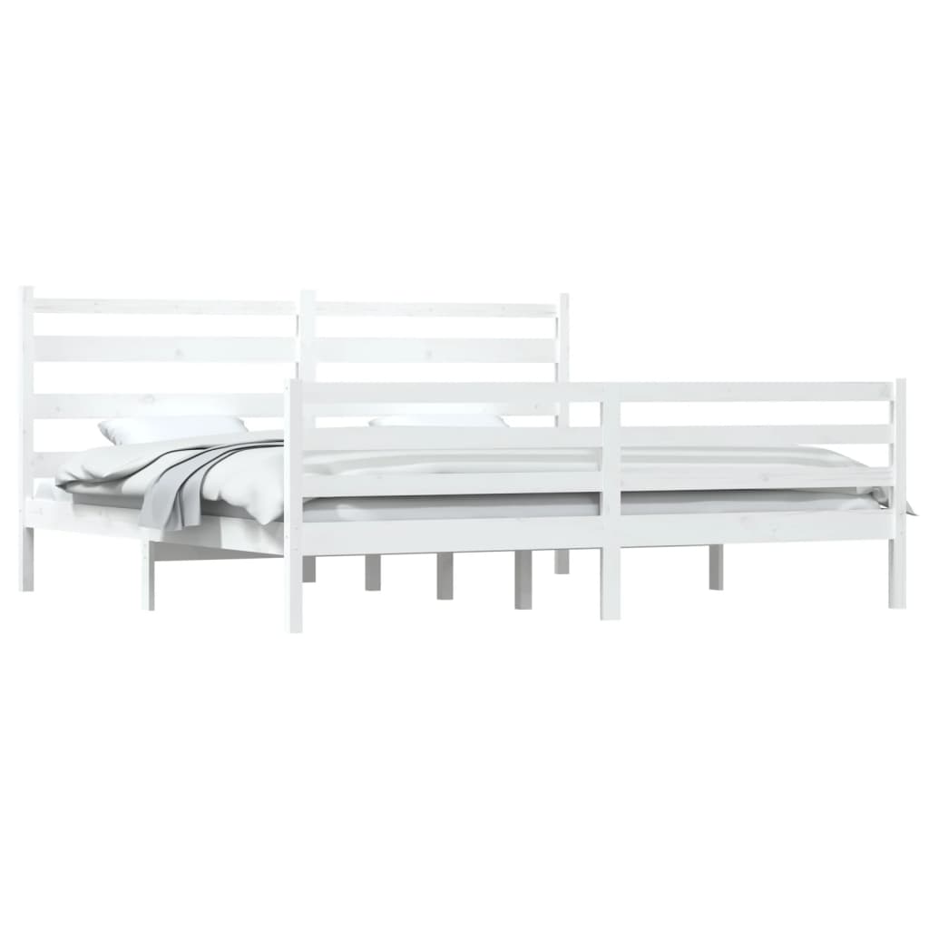 Solid Pine Wood Bed Frame 200x200 cm - White Finish