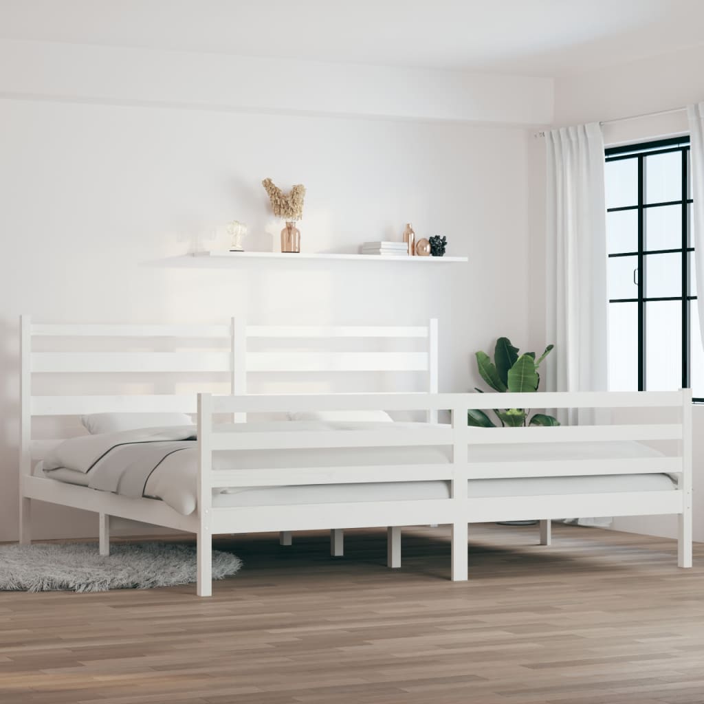 Solid Pine Wood Bed Frame 200x200 cm - White Finish
