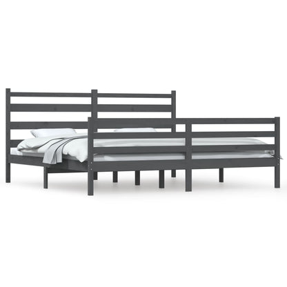 Solid Wood Pine Bed Frame in Grey, 200x200 cm - No Mattress Included