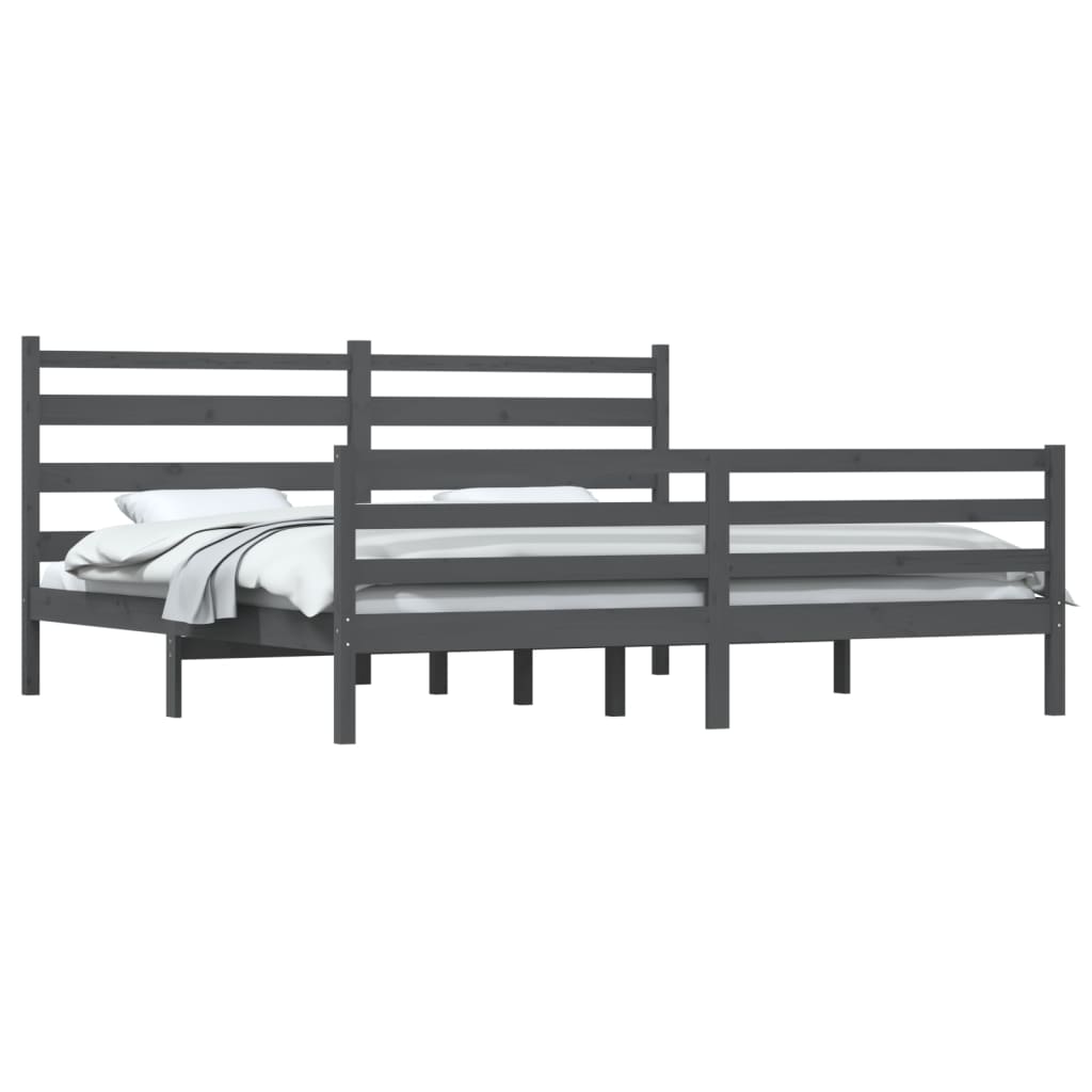Solid Wood Pine Bed Frame in Grey, 200x200 cm - No Mattress Included