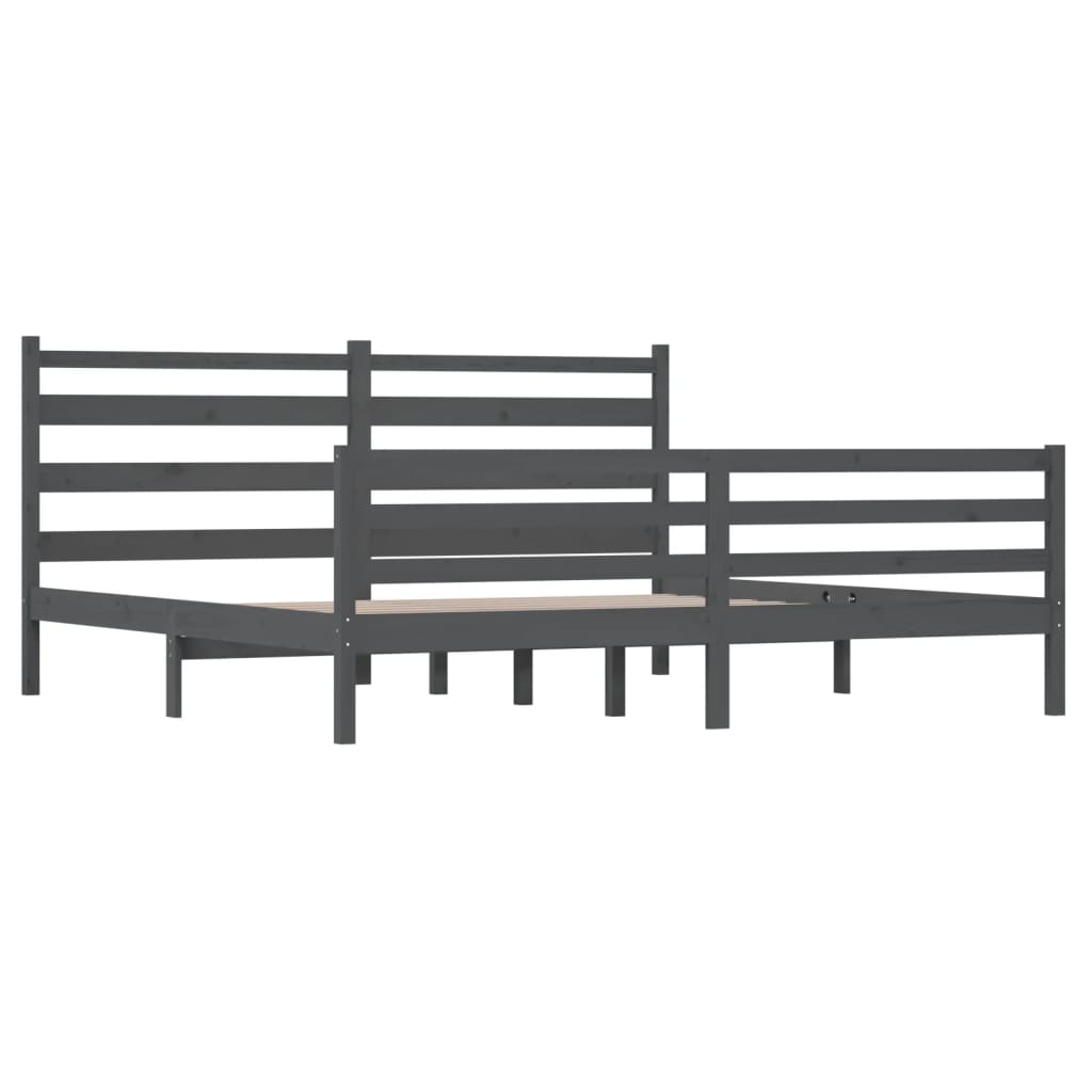 Solid Wood Pine Bed Frame in Grey, 200x200 cm - No Mattress Included