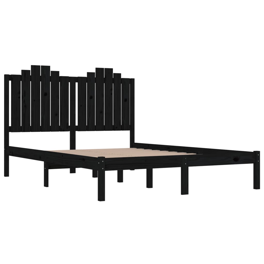 vidaXL Black Solid Wood Bed Frame 140x190 cm - No Mattress Included