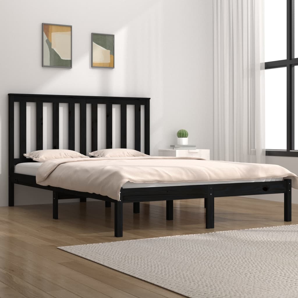 vidaXL Black Solid Wood Bed Frame 200x200 cm - No Mattress Included