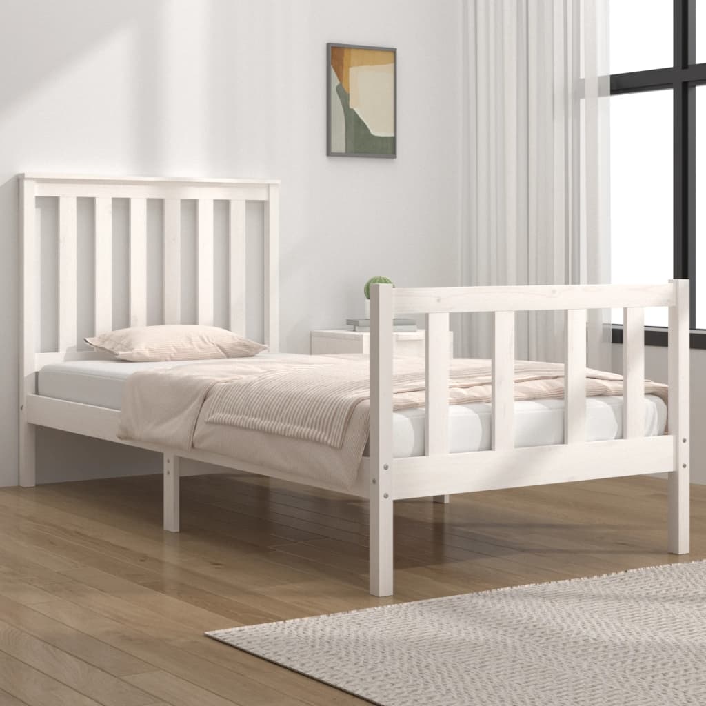 Solid Wood White Bed Frame - Small Single, No Mattress