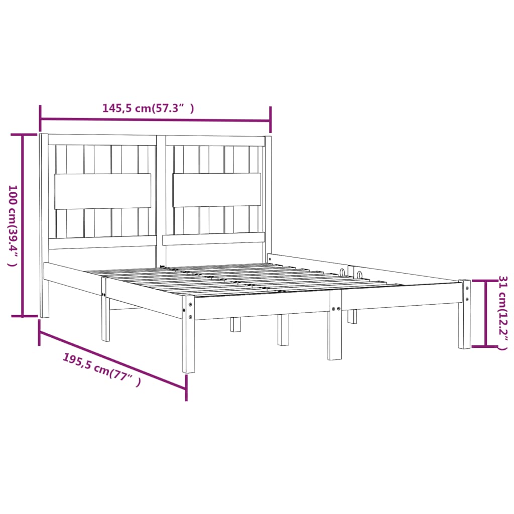 Black Solid Wood Bed Frame 140x190 cm - vidaXL (No Mattress)
